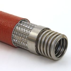 1/4 In T321 Stainless Steel Annular Flexible Metal Hose Assembly with T304 Braid and Firesleeve Heat Protection  Configurable Ends